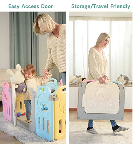Fortella Cloud Castle Foldable Playpen, Baby Safety Play Yard with Whiteboard and Activity Wall
