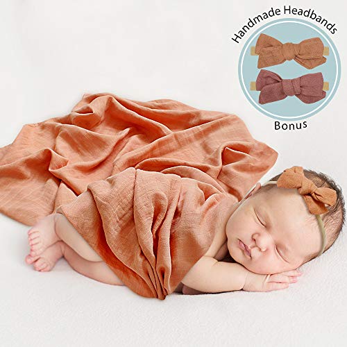 LifeTree 4-Pack Solid Swaddle Blankets - Soft Baby Muslin Receiving Blanket Wrap