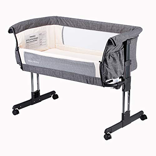 Mika Micky Bedside Sleeper Bedside Crib Easy Folding Portable Crib,Grey