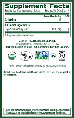 Traditional Medicinals Organic Raspberry Leaf Herbal Tea Caffeine Free