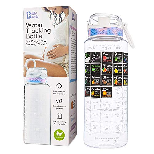 Belly Bottle Pregnancy Water Bottle Intake Tracker with Weekly Milestone Stickers (BPA-Free) Pregnancy Gifts for First Time Moms Must Haves Essentials